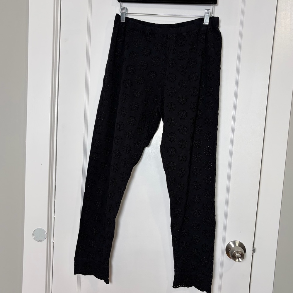 JOHNNY WAS Ayla Black Eyelet Lace Legging Scalloped Hem Pants - Picture 11 of 13